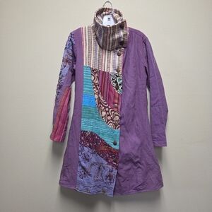 Blue Sky Sz Medium Mixed Media Patchwork Fleece Lined Jacket NWT
